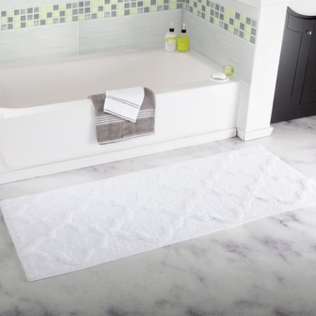 Hastings Home 100 Percent Cotton Trellis Bathroom Mat - 24x60 inches - White 710632VIB